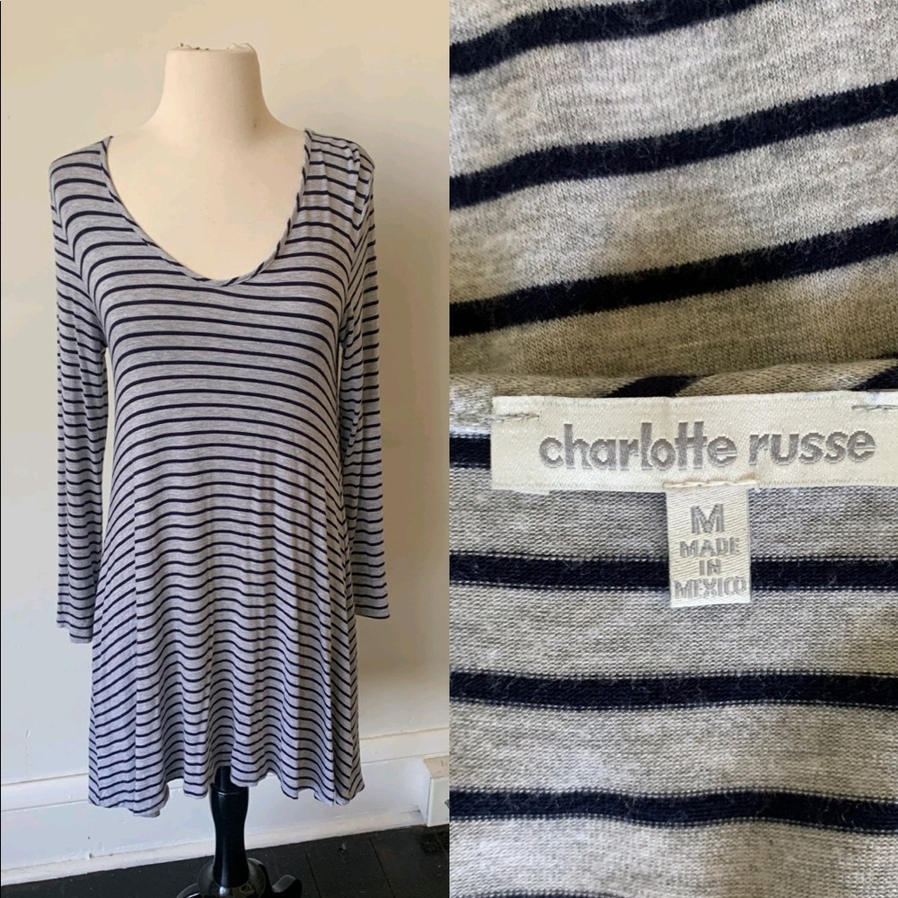V-Neck Long Sleeve Striped T Shirt Dress